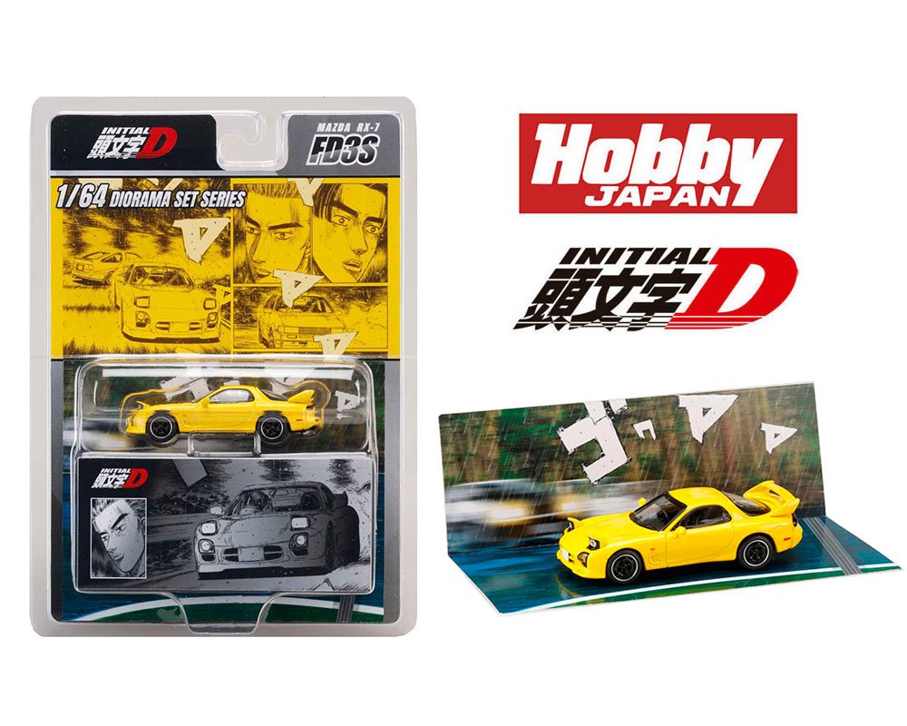 (Preorder) Hobby Japan 1:64 Initial D Diorama Set Series MAZDA RX - 7 (FD3S) Project D Keisuke Takahashi VS Wataru Akiyama - Cheeky MonkeyZ Diecast