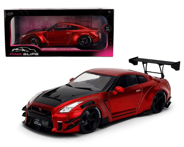 Jada 1:18 Nissan GT - R (R35) Liberty Walk Body Kit 2.0 – Candy Red with Carbon Black Hood – Pink Slips - Cheeky MonkeyZ Diecast
