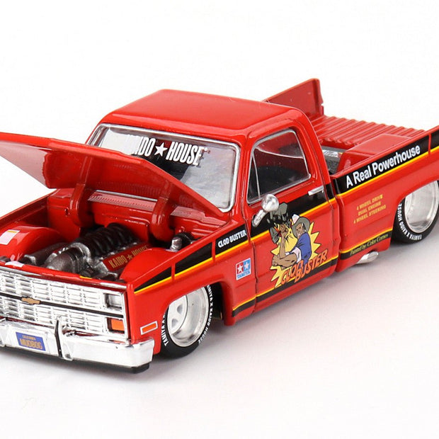 Chevrolet Silverado Pickup Truck "Clod Buster" Orange with Black Stripes (Designed by Jun Imai) "Tamiya x Kaido House" Special 1/64 Diecast Model Car by Mini GT - Cheeky MonkeyZ Diecast
