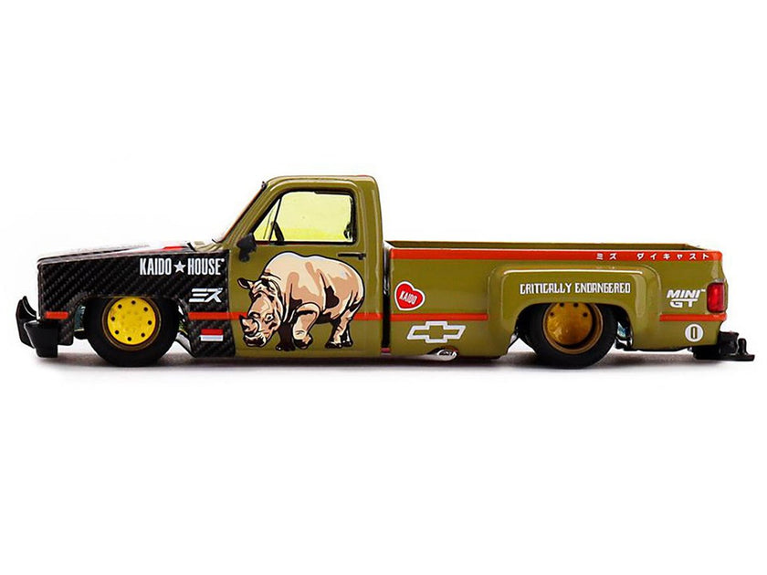 Chevrolet Silverado Dually Pickup Truck "Sumatran Rhino" Tan and Carbon with Graphics (Designed by Jun Imai) "Kaido House" Special 1/64 Diecast Model Car by Mini GT - Cheeky MonkeyZ Diecast