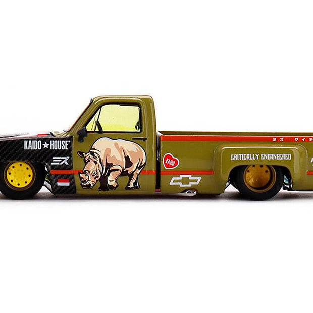 Chevrolet Silverado Dually Pickup Truck "Sumatran Rhino" Tan and Carbon with Graphics (Designed by Jun Imai) "Kaido House" Special 1/64 Diecast Model Car by Mini GT - Cheeky MonkeyZ Diecast