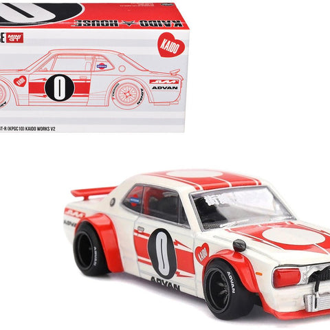 Nissan Skyline 2000GT - R (KPGC10) "Kaido Works V2" RHD (Right Hand Drive) White with Red Stripes (Designed by Jun Imai) "Kaido House" Special 1/64 Diecast Model Car by Mini GT - Cheeky MonkeyZ Diecast