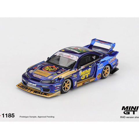 (Preorder) Mini GT 1:64 Nissan LB - Super Silhouette S15 SILVIA 555 Team MINI GT Liberty Walk 2025 Formula Drift Halloween Special – Chrome Blue - Cheeky MonkeyZ Diecast