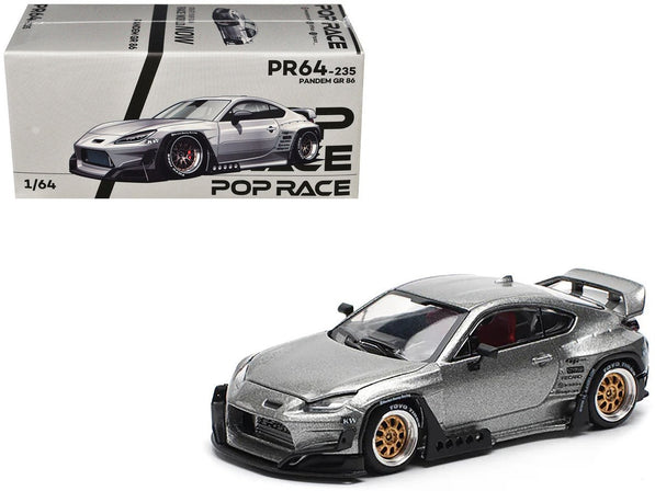 Toyota Pandem GR86 Silver Metallic 1/64 Diecast Model Car by Pop Race - Cheeky MonkeyZ Diecast