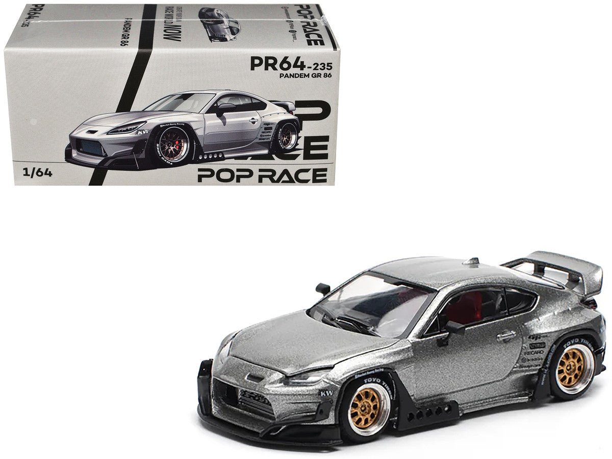 Toyota Pandem GR86 Silver Metallic 1/64 Diecast Model Car by Pop Race - Cheeky MonkeyZ Diecast