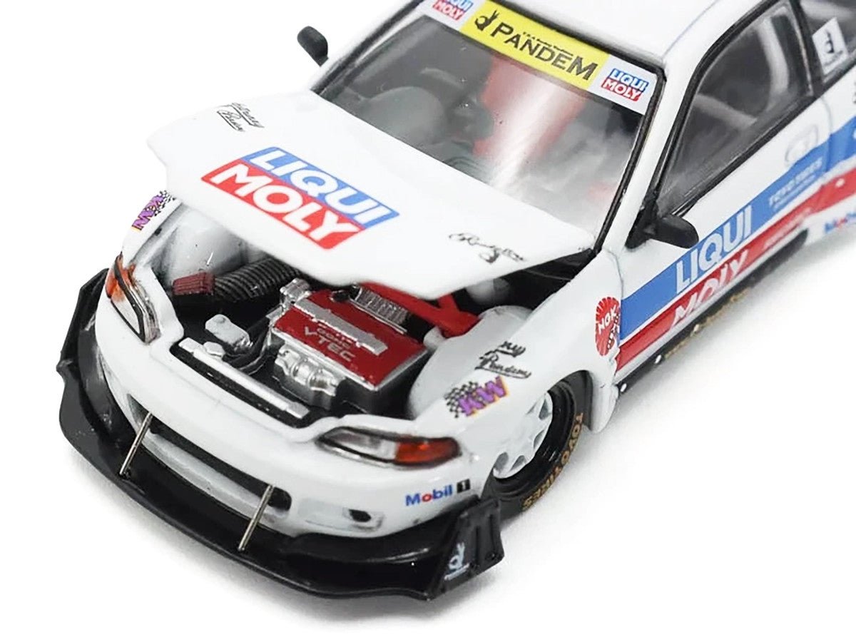 Pandem Civic EG6 RHD (Right Hand Drive) White with Stripes and Graphics 1/64 Diecast Model Car by Pop Race - Cheeky MonkeyZ Diecast