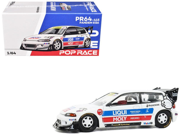 Pandem Civic EG6 RHD (Right Hand Drive) White with Stripes and Graphics 1/64 Diecast Model Car by Pop Race - Cheeky MonkeyZ Diecast
